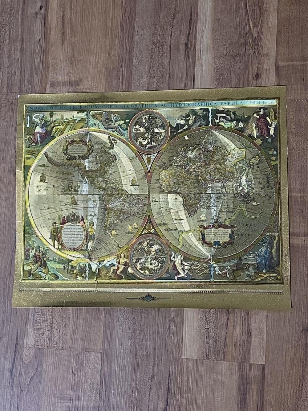 Nova Totius Terrarum Orbis Geographica Gold Foil Map Of The World Framed Picture